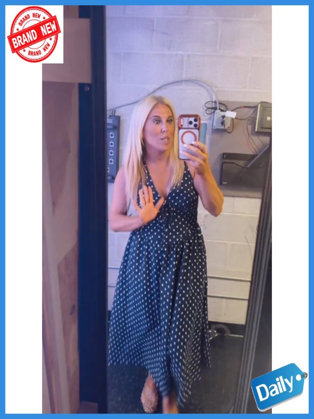Polka Dot Halter V-Neck Maxi Dress with Pockets Smocked Casual Long Summer - Picture 5 of 6